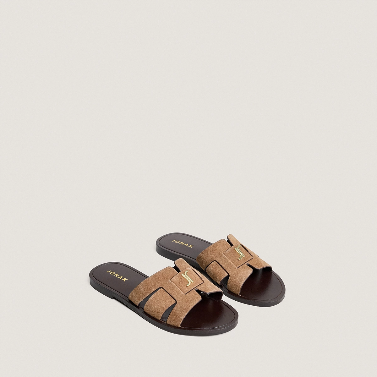 Sandals with monogram in taupe split leather | WEIL