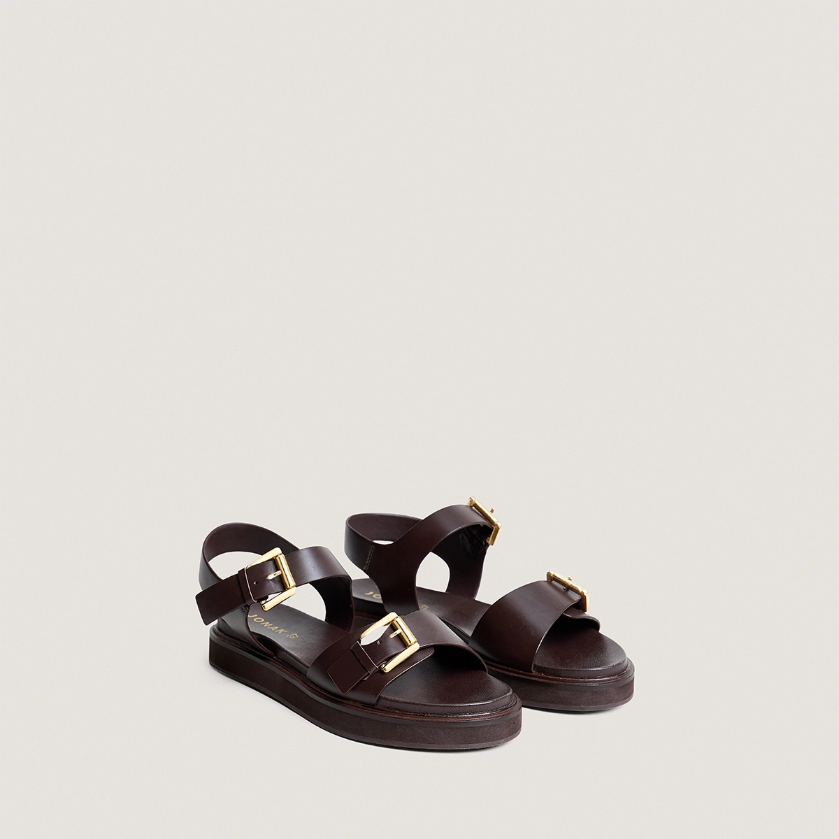 Double-strap sandals in dark brown leather | WAF