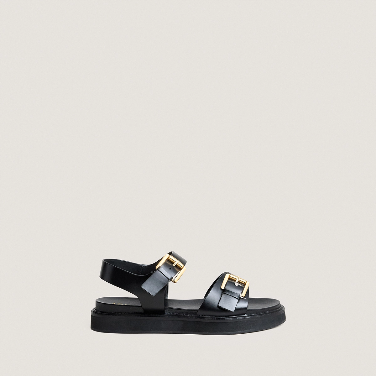 Double-strap sandals in black leather | WAF