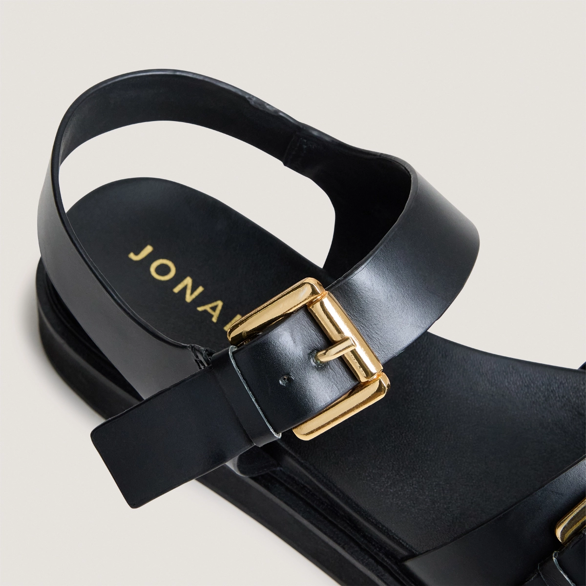Double-strap sandals in black leather | WAF