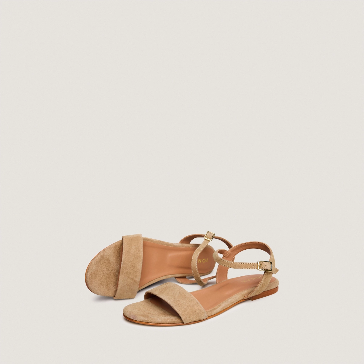 Flat strap sandals in beige suede | WAGRAM