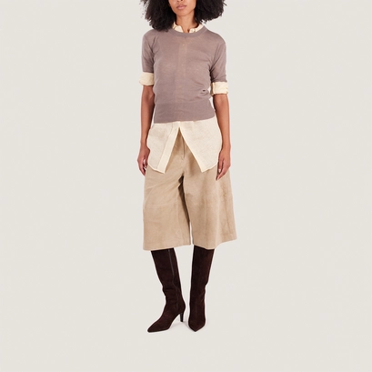 Thin-heeled pointed-toe boots in brown velvet | diema
