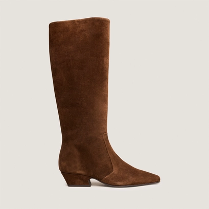 Beveled-heel boots in brown split leather | domia