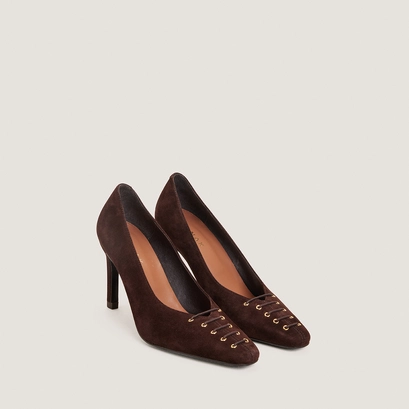 Pumps with front detail in brown velvet | drapy