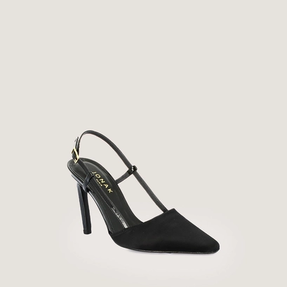 Slingback pumps in black satin and black patent leather | dima