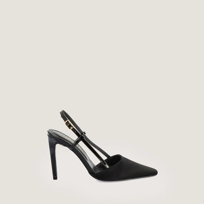 Slingback pumps in black satin and black patent leather | dima
