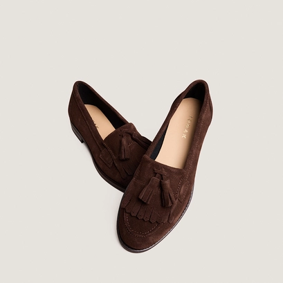 Tasseled loafers in dark brown split leather | nelle
