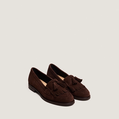 Tasseled loafers in dark brown split leather | nelle