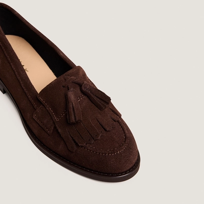 Tasseled loafers in dark brown split leather | nelle