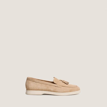 Soft tasseled loafers in ivory split leather | nuit