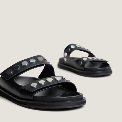 Double-strap mules in black leather | walo