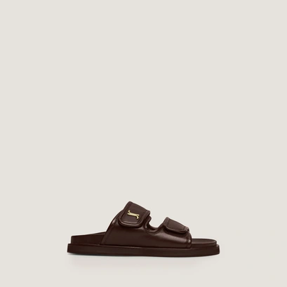 Monogrammed mules in dark brown leather | win