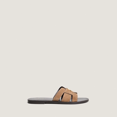 Sandals with monogram in taupe split leather | weil