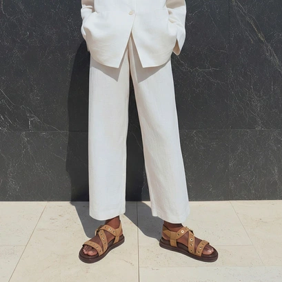 Strap sandals with eyelets in taupe split leather | wizon