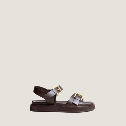 Double-strap sandals in dark brown leather | waf