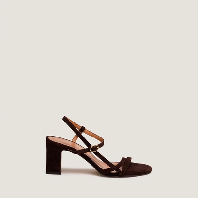 Strappy heeled sandals in brown suede | vicomte