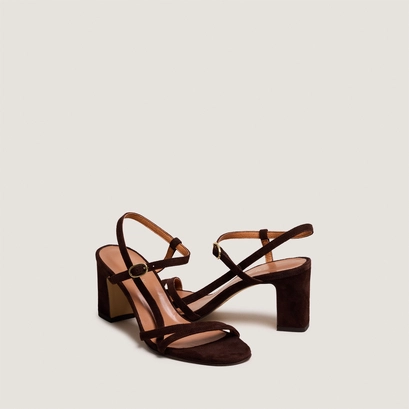 Strappy heeled sandals in brown suede | vicomte