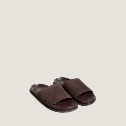 Flat mules in dark brown split leather | warner