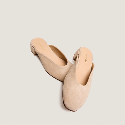 Flat mules and low heel in ivory split leather | nine