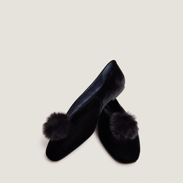 Tassel Ballet Flats in black velvet | DIZON