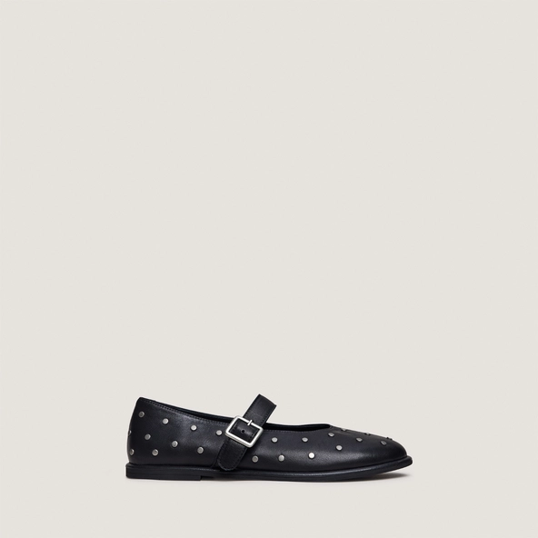 Ballet flats with buckles and studs in black leather | JOLIE