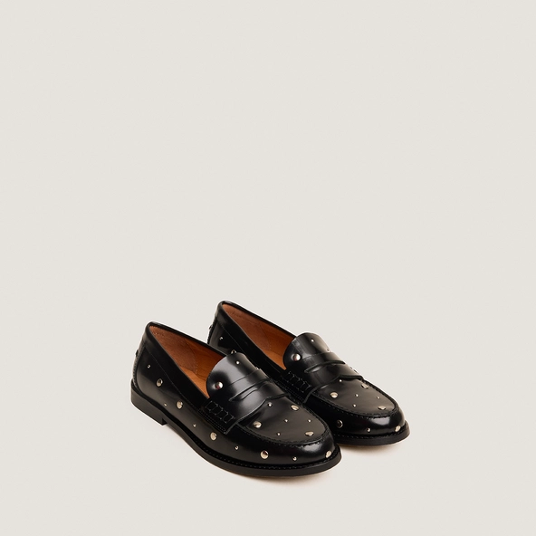 Loafers with studs in black glazed leather | ANDREW