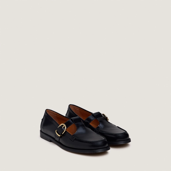 Loafers with adjustable buckles in black glossy leather | ARMANCE