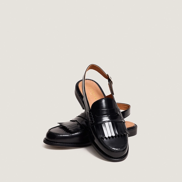 Open-back loafers in black glossy leather | AUDELLE