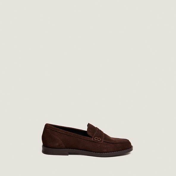 Square-toe loafers in dark brown split leather | NAOMIE