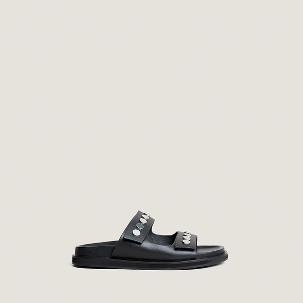 Double-strap mules in black leather | WALO