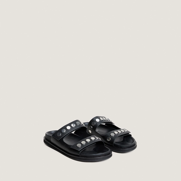 Double-strap mules in black leather | WALO