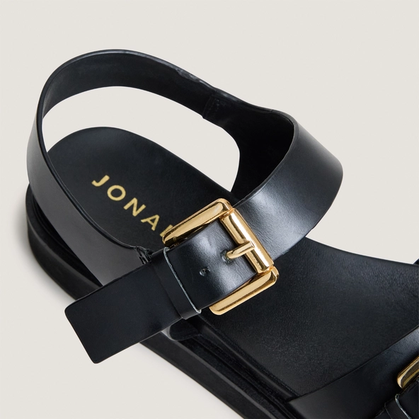 Double-strap sandals in black leather | WAF