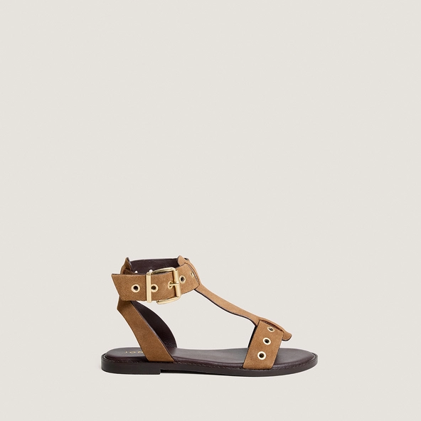 Structured ankle-strap sandals in taupe split leather | WIZZ
