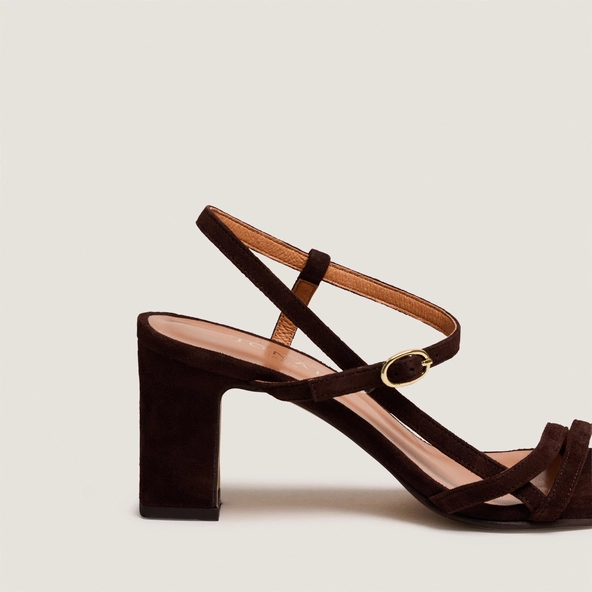 Strappy heeled sandals in brown suede | VICOMTE