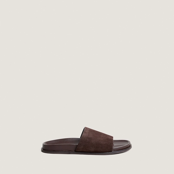 Flat mules in dark brown split leather | WARNER