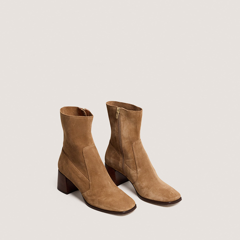Oval-toe ankle boots dark beige