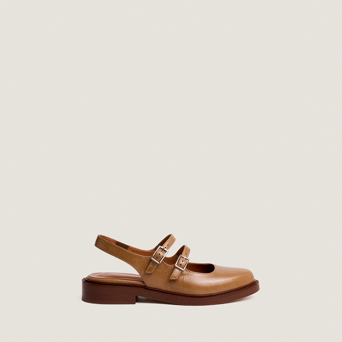 Double-strap slingback ballet flats in beige aged leather | DREAMER