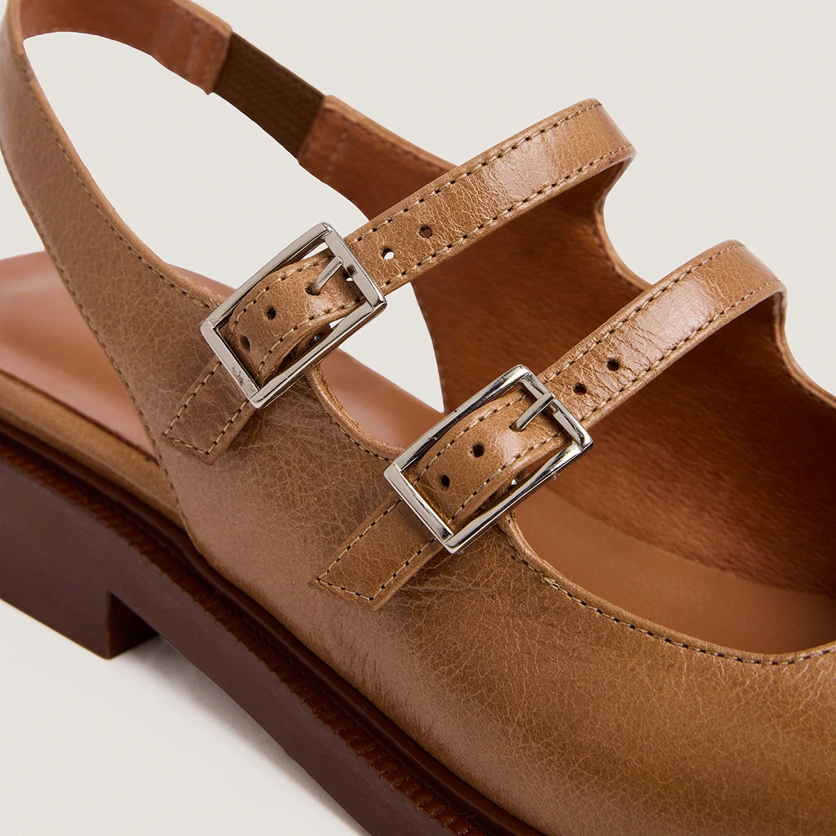 Double-strap slingback ballet flats in beige aged leather | DREAMER