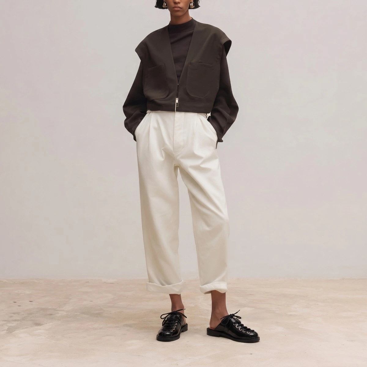 Lace-up mules in black glazed leather| DESSA