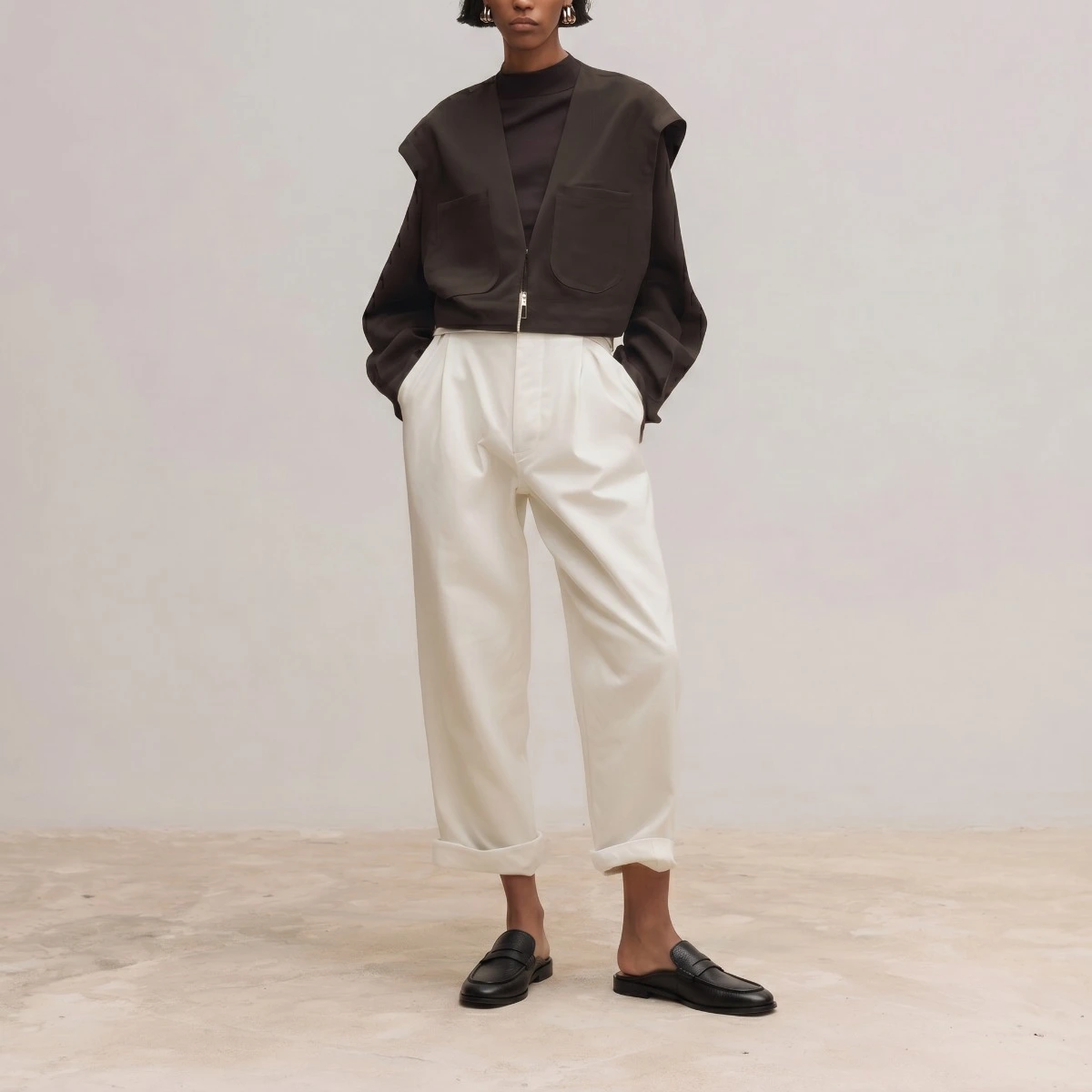Backless loafers in black distressed leather | DEAUVILLE