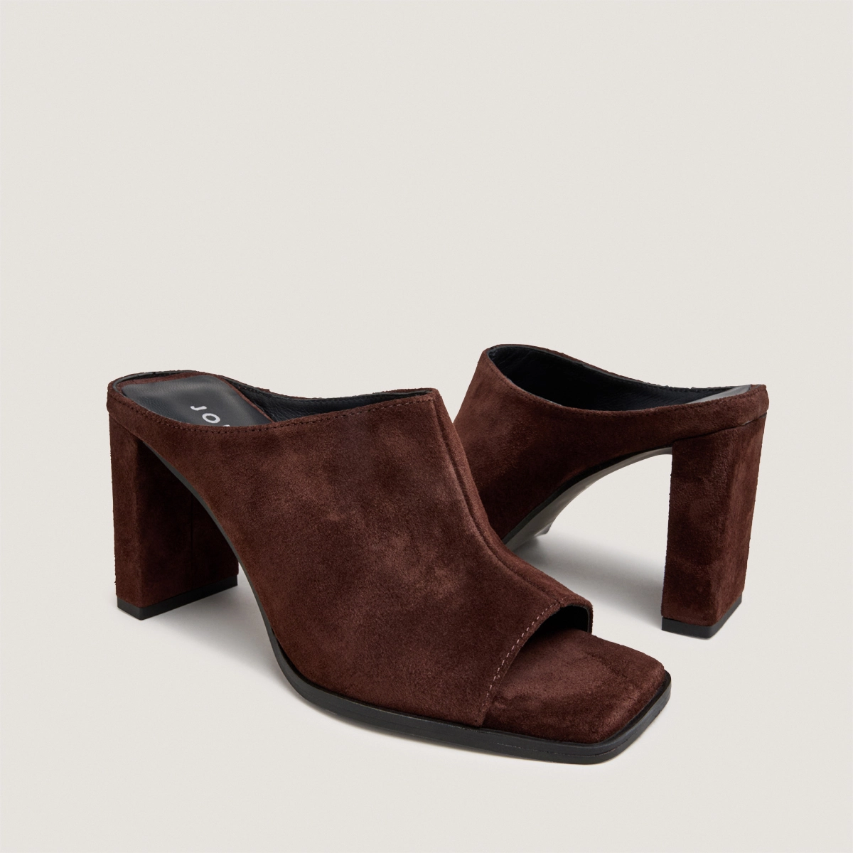Heeled mules in chocolate split leather | BLAIR