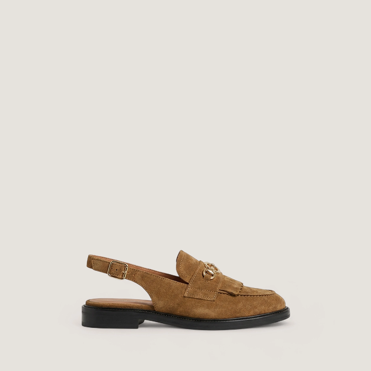 Backless loafers in tobacco split leather | DELPHY