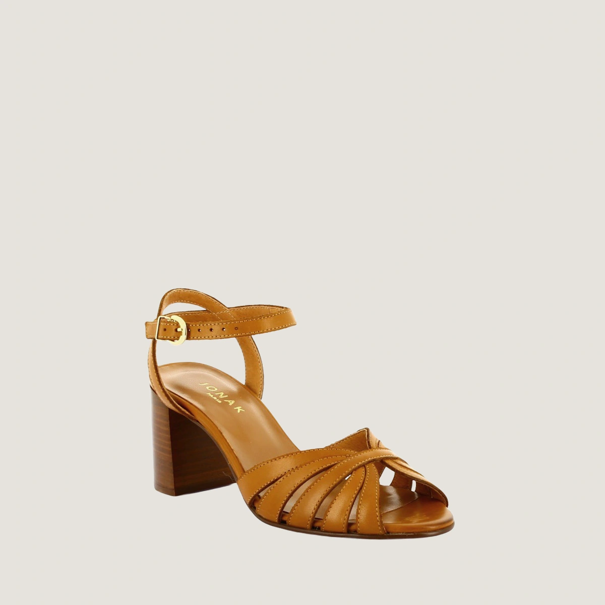 Strappy open-toe sandals in camel leather | DEBACQ