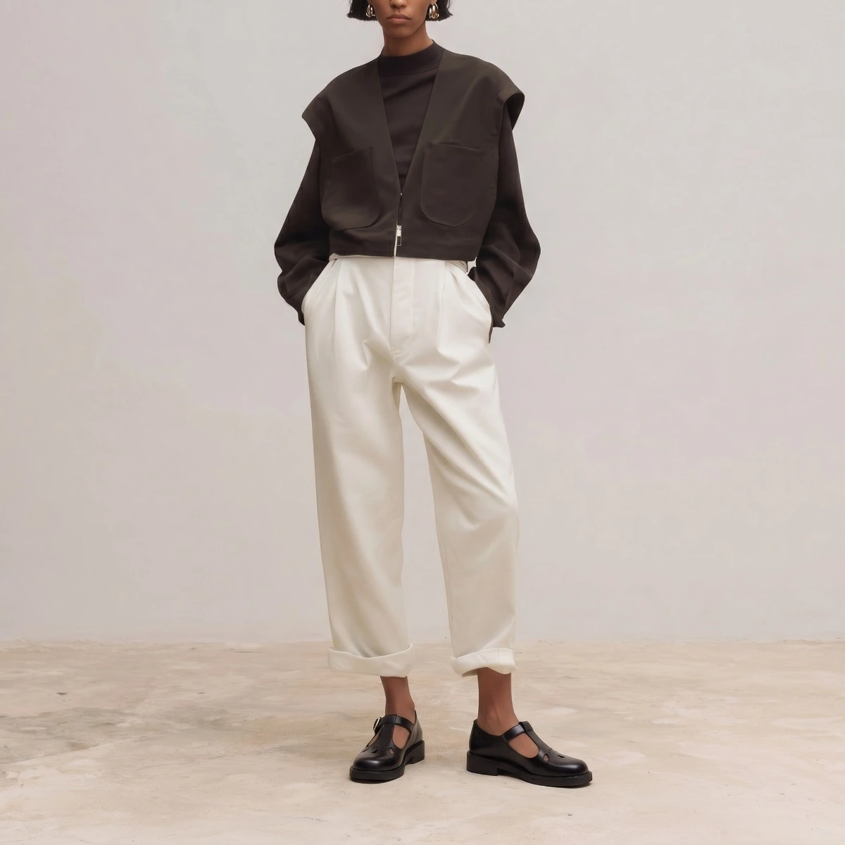 Adjustable-buckle ballet flats in black leather | DUSK