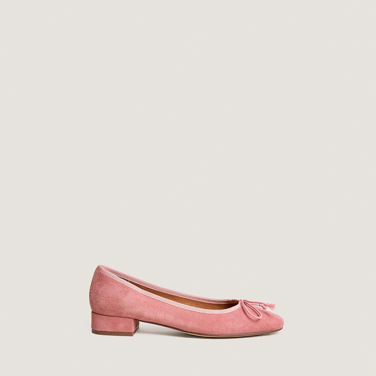 Ballet flats with heel in dusty rose suede | DADOU