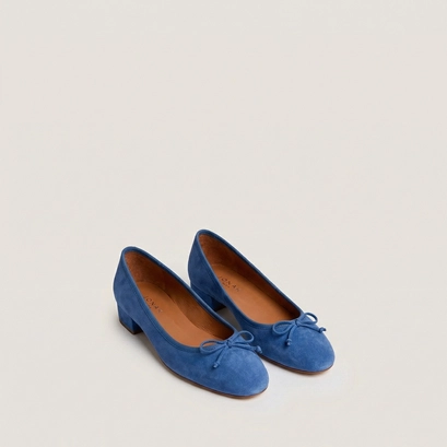 Ballet flats with heel in steel blue suede | dadou
