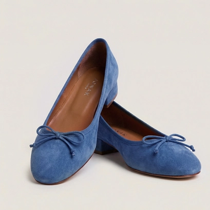 Ballet flats with heel in steel blue suede | dadou