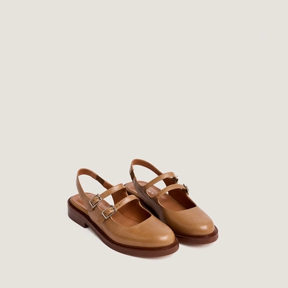 Double-strap slingback ballet flats in beige aged leather | dreamer