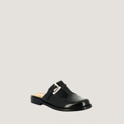 Lace-up mules in black glazed leather | darelle