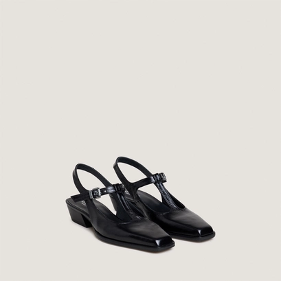 Backless t-bar in black distressed leather | baie